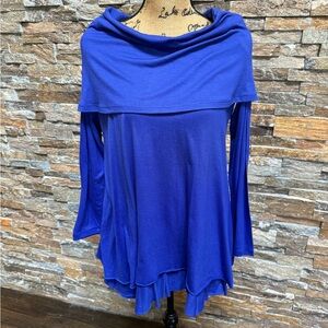 Soft Surroundings Ocean Blue Tiered Tunic On/Off Shoulder L/S Flowy Sz Med
